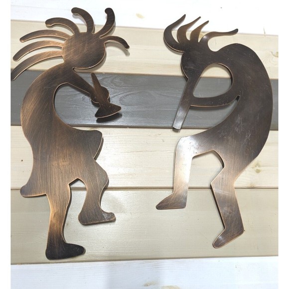 2 Kokopelli Copper Fertility Aztec Musicians 20" Wall Decor Metal Dancing Gift - Picture 1 of 8